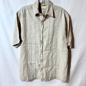 Cubavera 100% Linen Men Cream Guayabera Button Up Short Sleeve Embroidered Shirt
